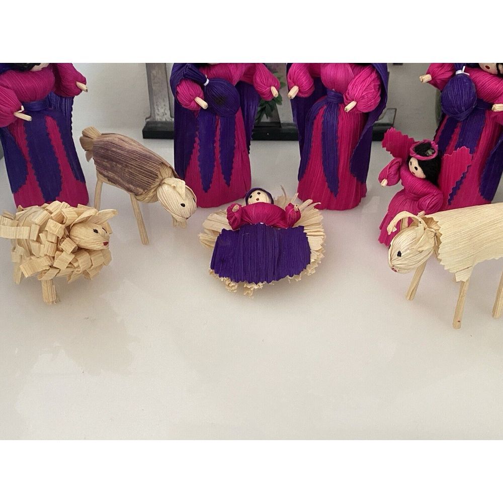10 Piece Handmade Vtg Christmas Nativity Set Corn Husk 5"‎ Dolls Roatan Honduras - Picture 16 of 16